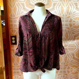 Elizabeth and James 100% silk Burgundy Paisley Blouse